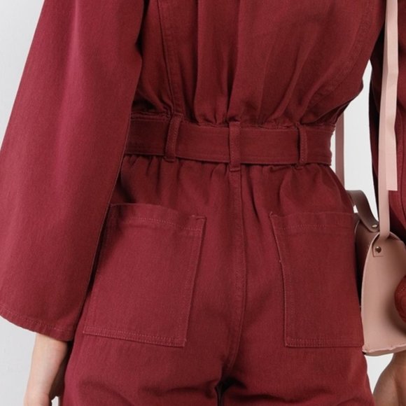 BURGUNDYY Long Sleeve Denim Utility Front Button D - Picture 7 of 8